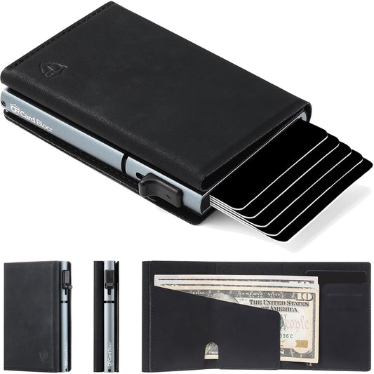 Conceal Plus Card Blocr Pop Up Wallet for Men - Slim Metal RFID Blocking Card Holder (4-6 Cards Ejector) - Minimalist Smart Front Pocket Wallet with Internal Cash + ID Storage