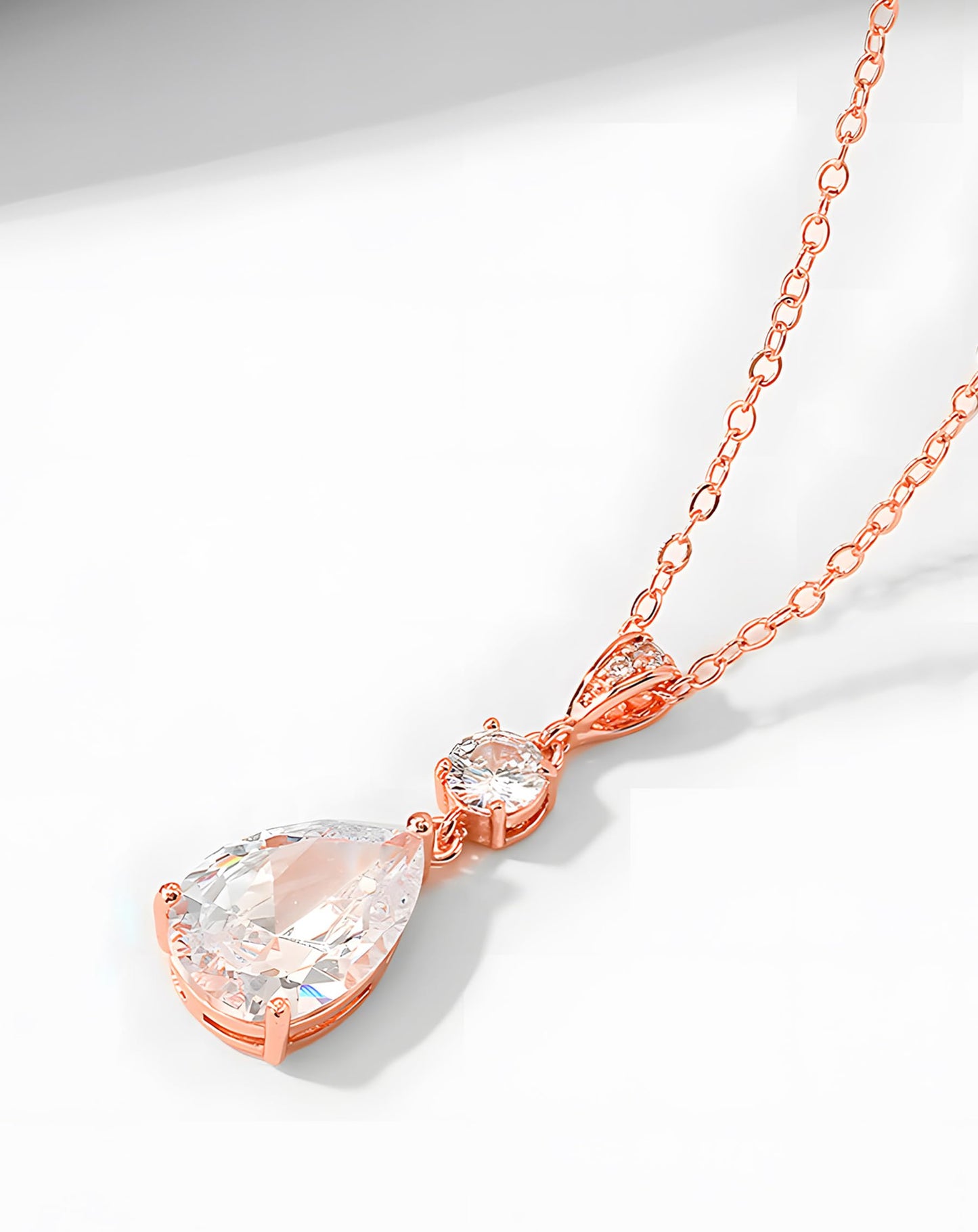 Deerllia Teardrop Necklace Cubic Zirconia Drop Wedding Bridal Pendant Necklace for Women, Rose Gold Plated Copper Brass Micro Inlay CZ Plain Simple Fine Jewelry Gifts Mother's Day Valentines