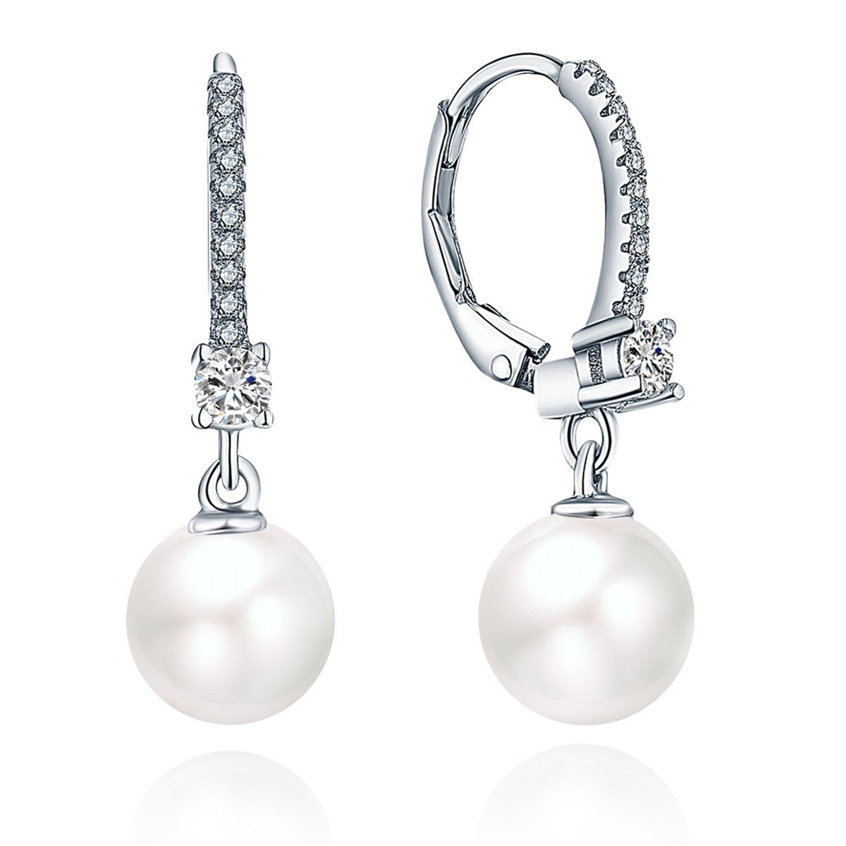JO WISDOM 925 Sterling Silver Black/White Pearl Earrings for Women with Simulated Dangle Pearls 8mm