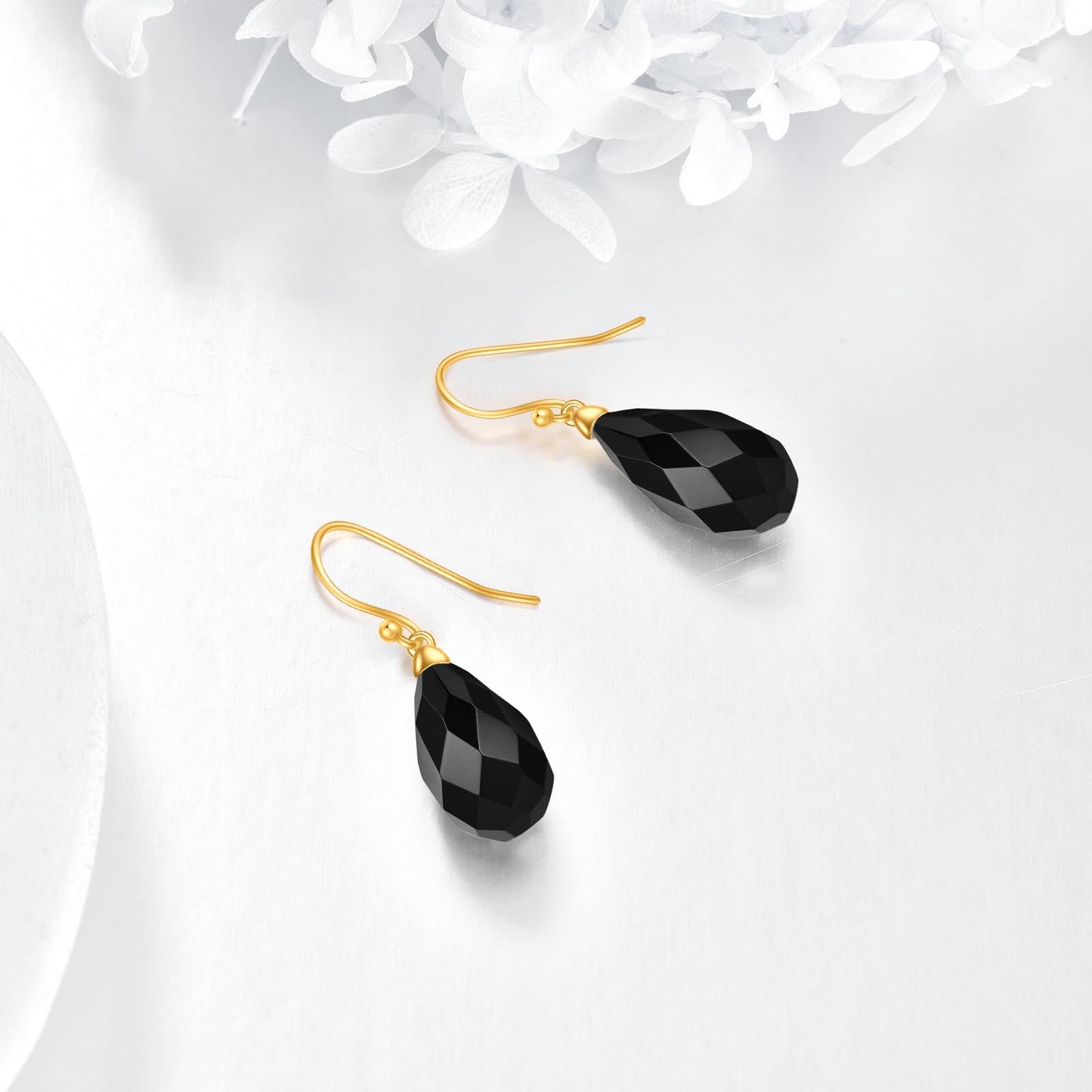 Black Onyx Drop Dangle Earrings for Women Sterling Silver 18K Yellow Gold Plated Black Onyx Dangle Earrings Jewelry Gifts