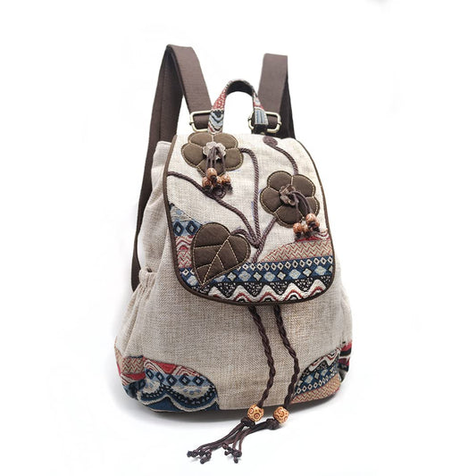 HUANGGUOSHU Backpack Purse For Women Casual Vintage Drawstring Back Pack Bohemian Travel Boho Hand-Held Flap Hand-Embroidered Backpack