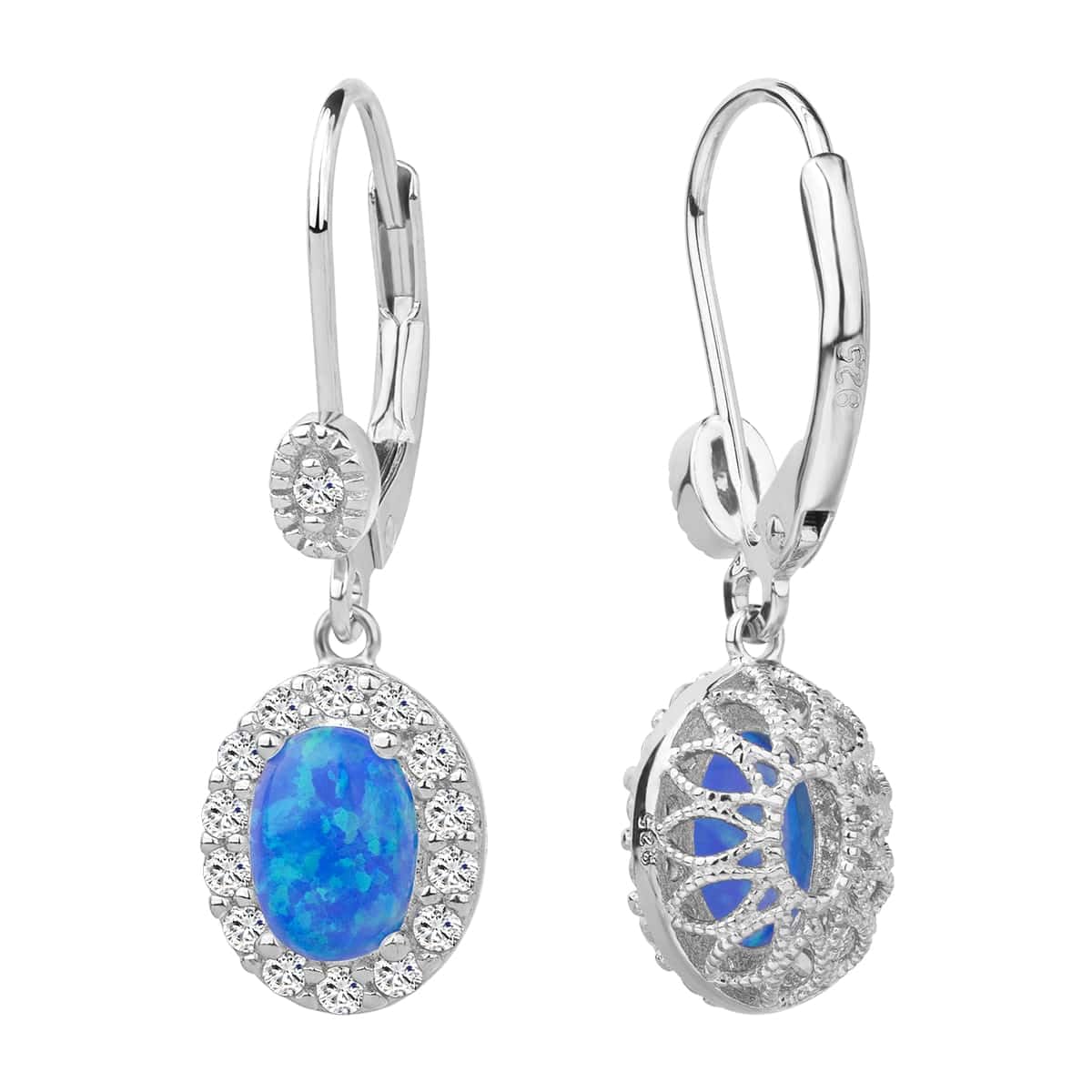 925 Sterling Silver CZ Drop Earrings for Women, Oval Blue Stone Leverback Dangle Earrings, Hypoallergenic Jewelry Gift