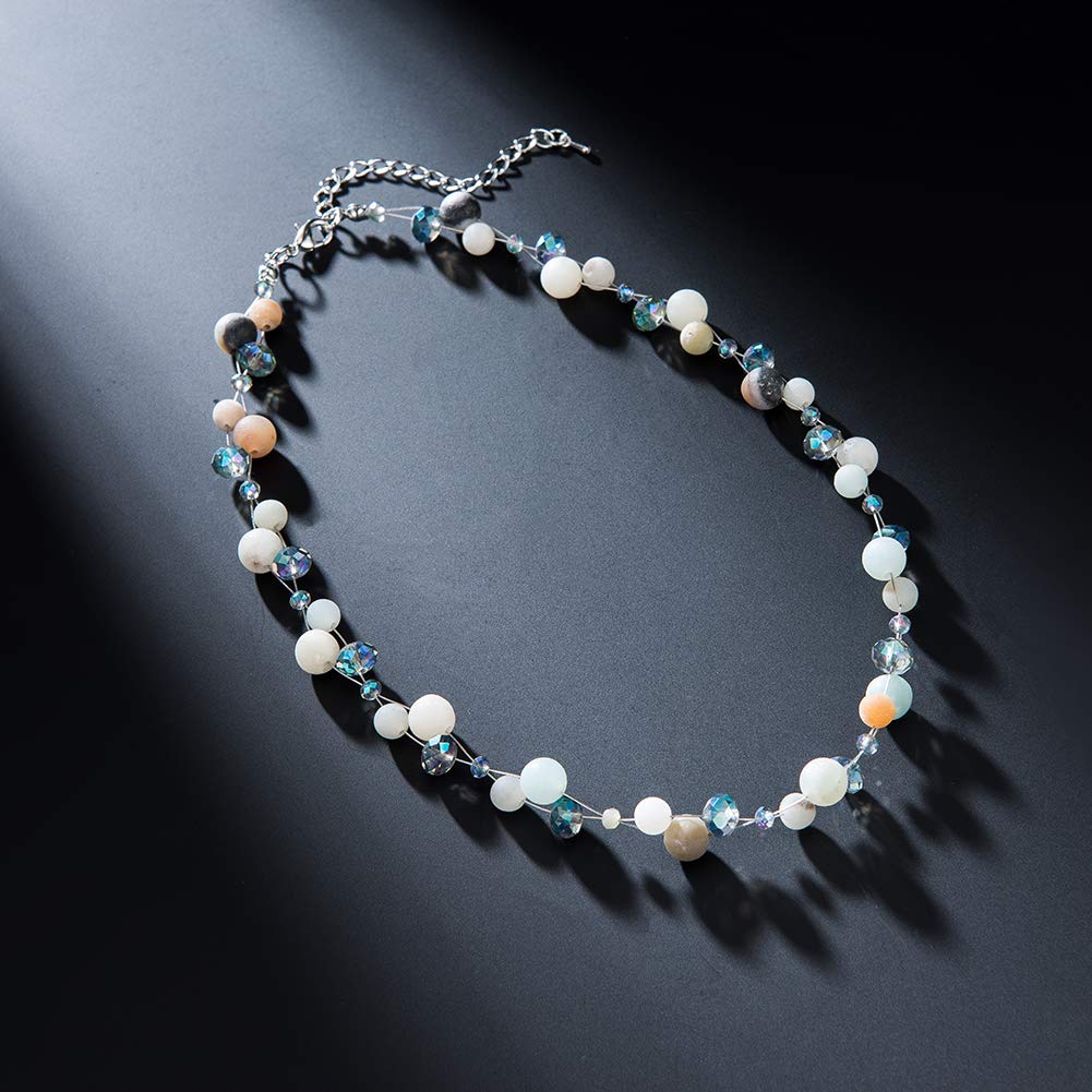 Short Beaded Turquoise Necklace For Women - Fashion Jewelry with Pearl and Crystal Bead, Birthday Gifts For Women (27-Green)