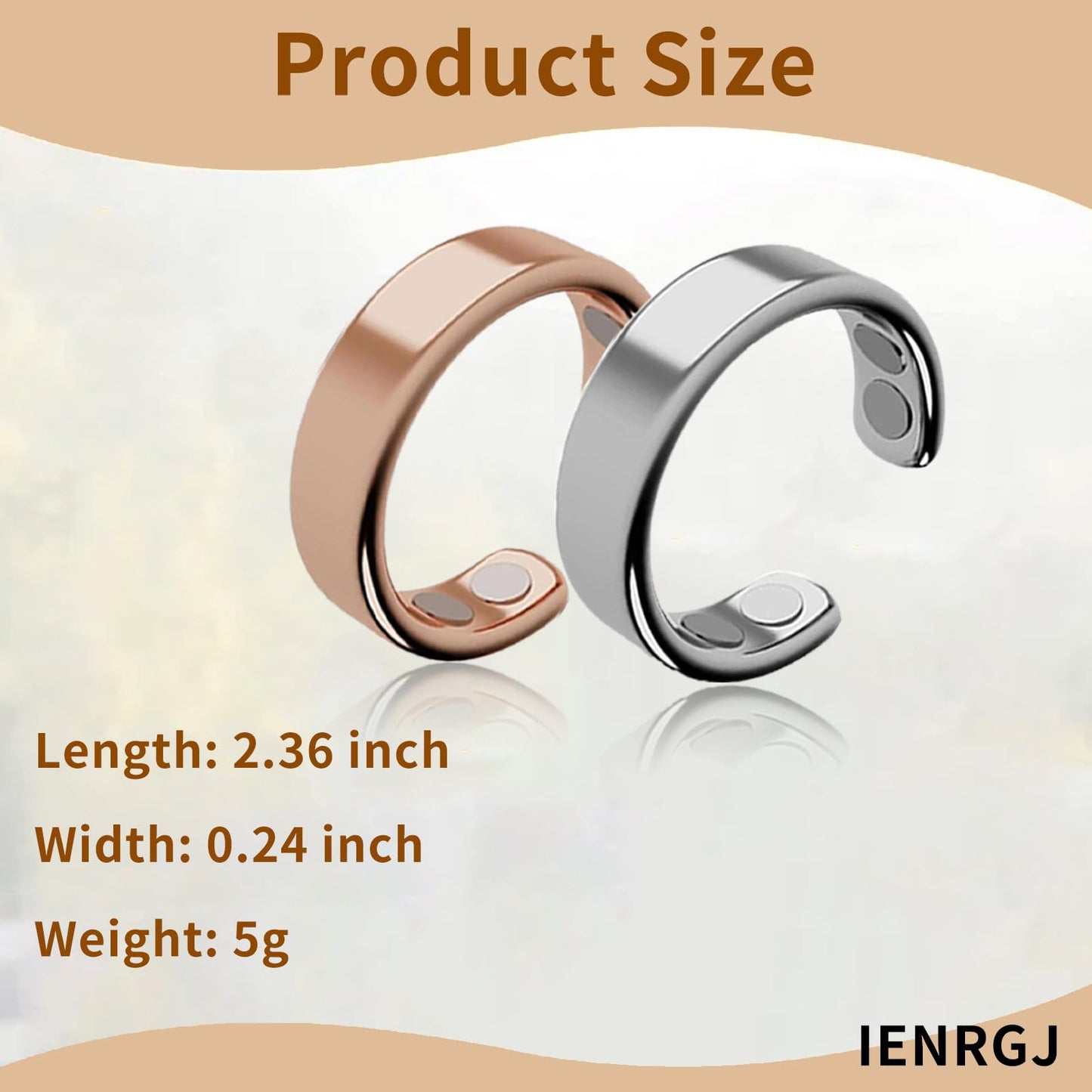 IENRGJ Magnetic Rings for Women/Man, Vayro Ring, Adjustable Stainless Steel Rings, Classic Open Design Black/Silver/Rose Gold/Gold (Black)