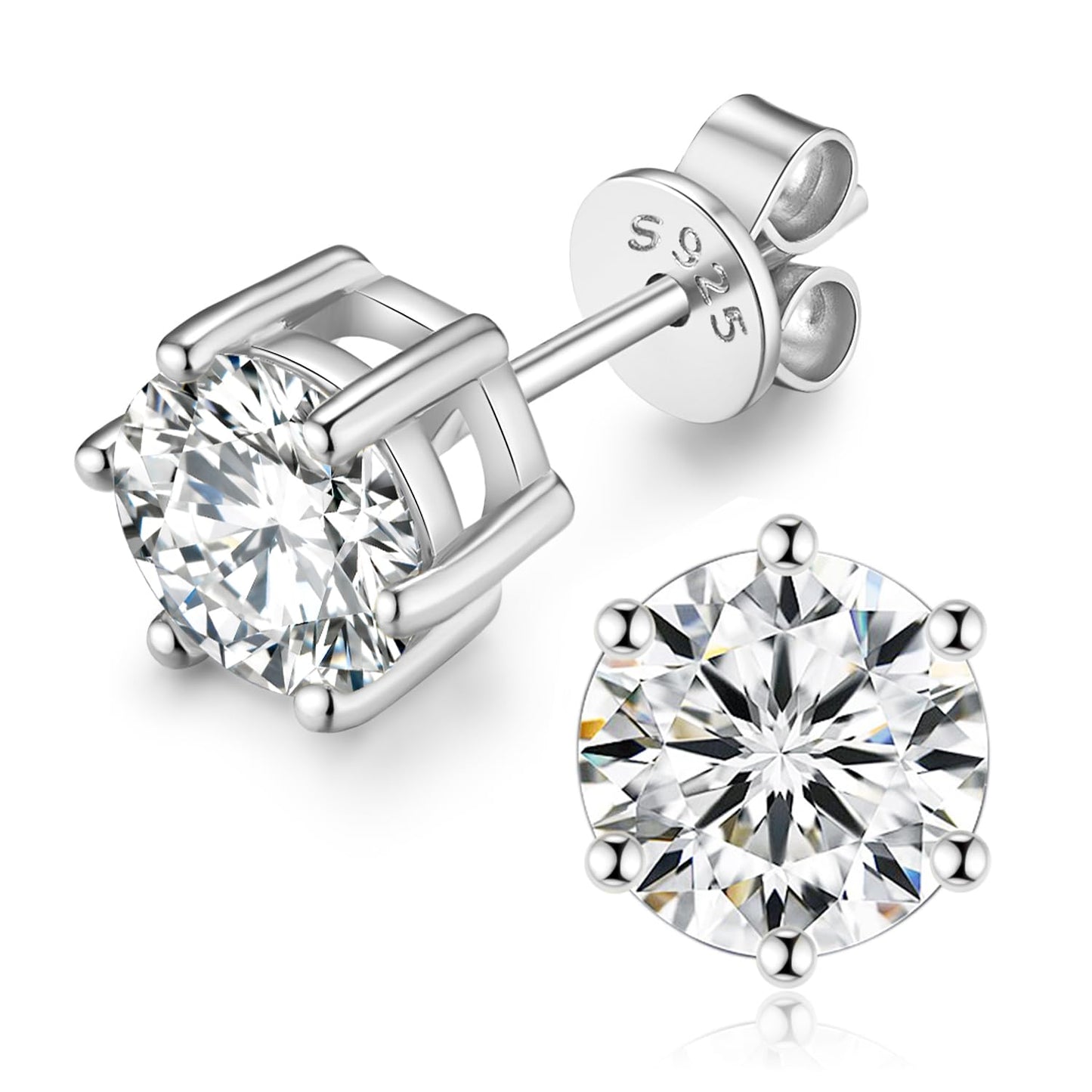 Moissanite Stud Earrings for Women Men, 1-6CT 6-Prong D Color Ideal 925 Sterling Silver Earrings with Certificate of Authenticity (3CT)