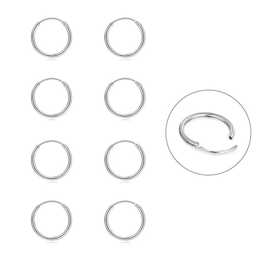 EPIRORA Silver Hoop Earrings- Cartilage Earring Small Hoop Earrings for Women Men,4 Pairs of Hypoallergenic 925 Sterling Silver Tragus Earrings(Silver,8mmx4)