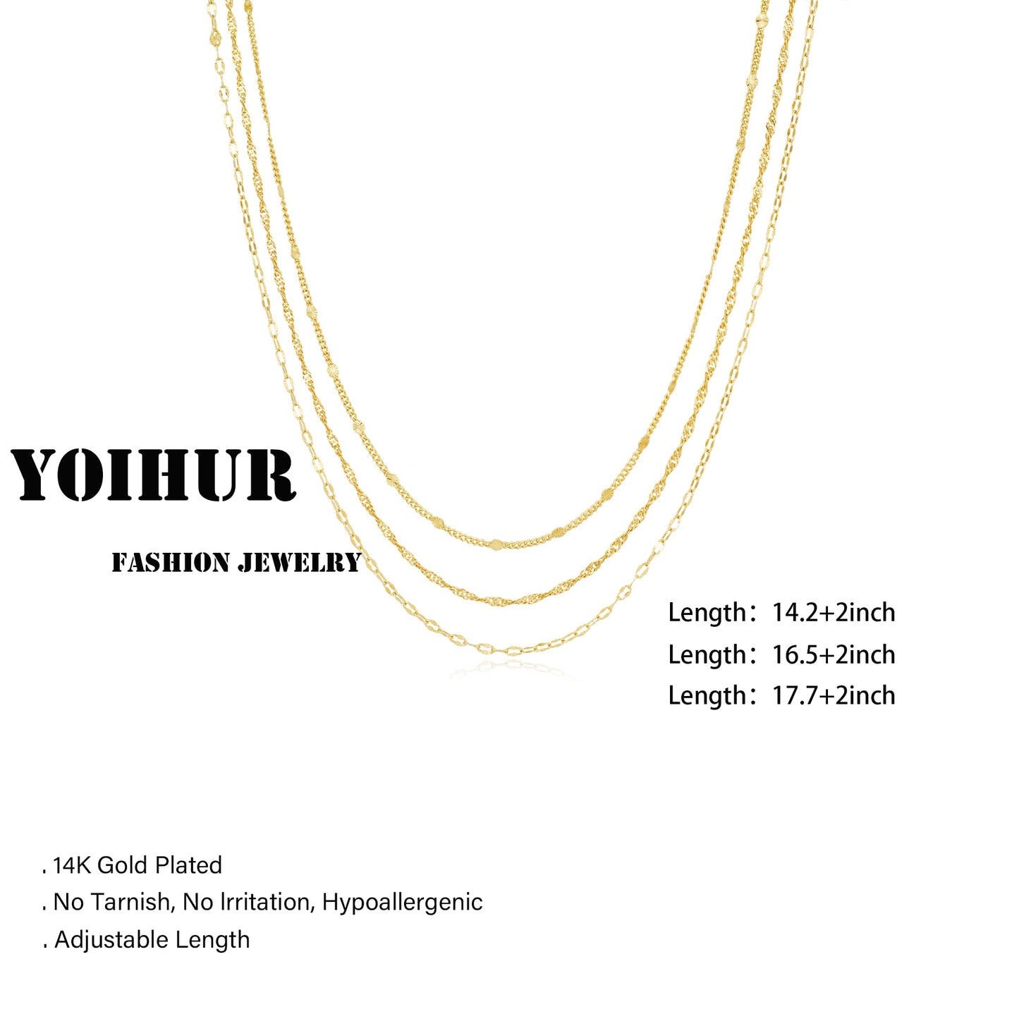 YOIHUR Gold Layered Necklaces for Women, 14K Gold Plated Dainty Chain Choker Necklaces Herringbone Gold Necklaces Jewelry Gift for Women
