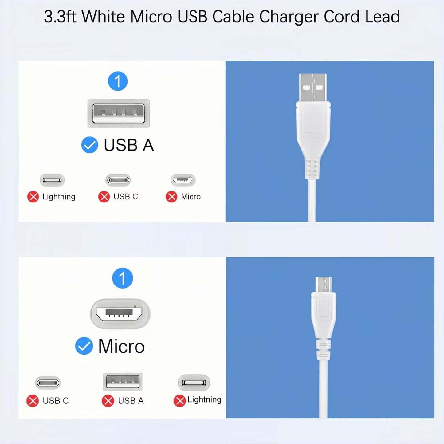 SRGTHE 3.3ft MBP854 MBP854CONNECT MBP854CONNECT-2 MBP854CONNECT-3 MBP854CONNECT-4 White Micro USB Charging Cable