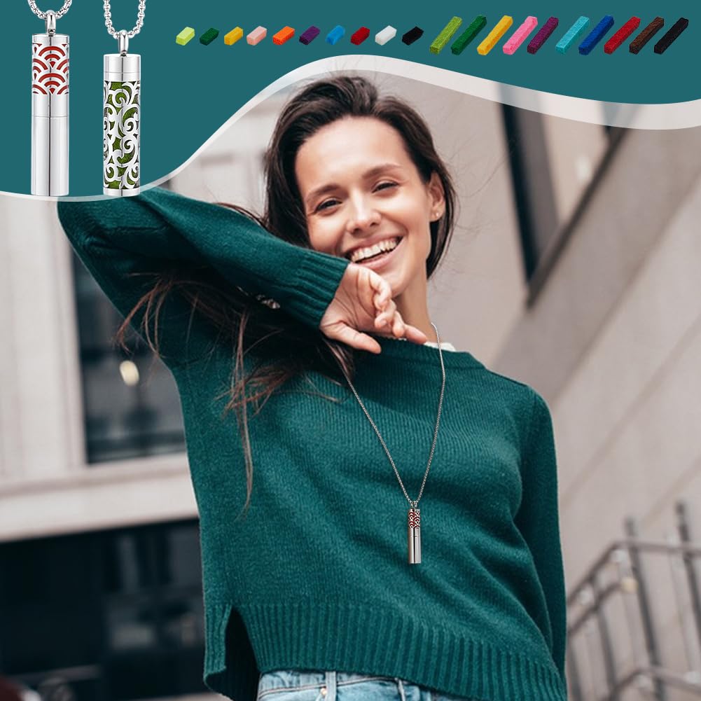 PH PandaHall 2 Styles Essential Oil Diffuser Necklace Aroma Necklaces Pendant Stainless Steel Aromatherapy Pendant with 20pcs Color Felt Pads Hollow Scent Necklace for Men Women Jewelry Birthday Gift