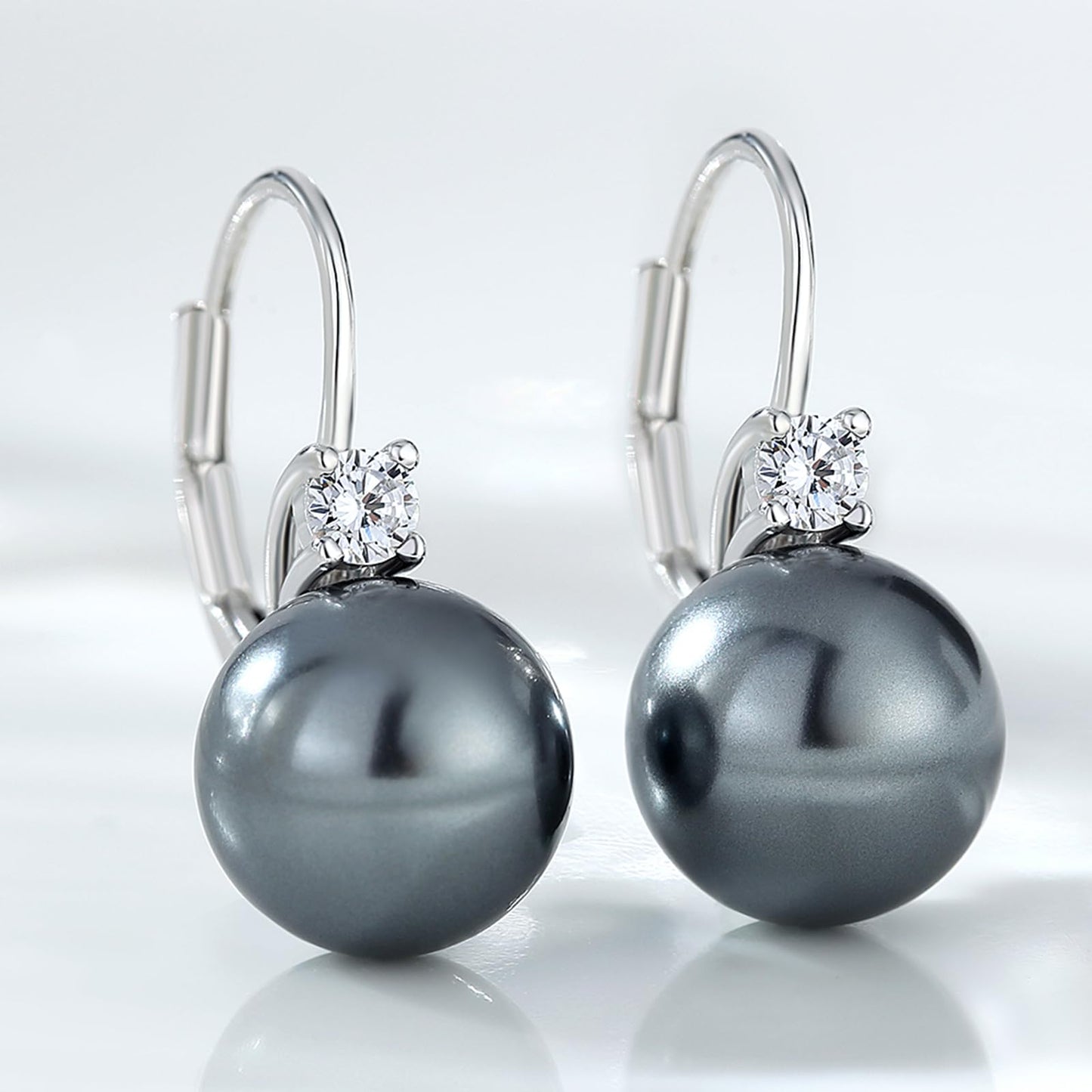 Jiahanzb Gray Pearl Leverback Earrings for Women 10mm 925 Sterling Silver Dangle Earrings for Women