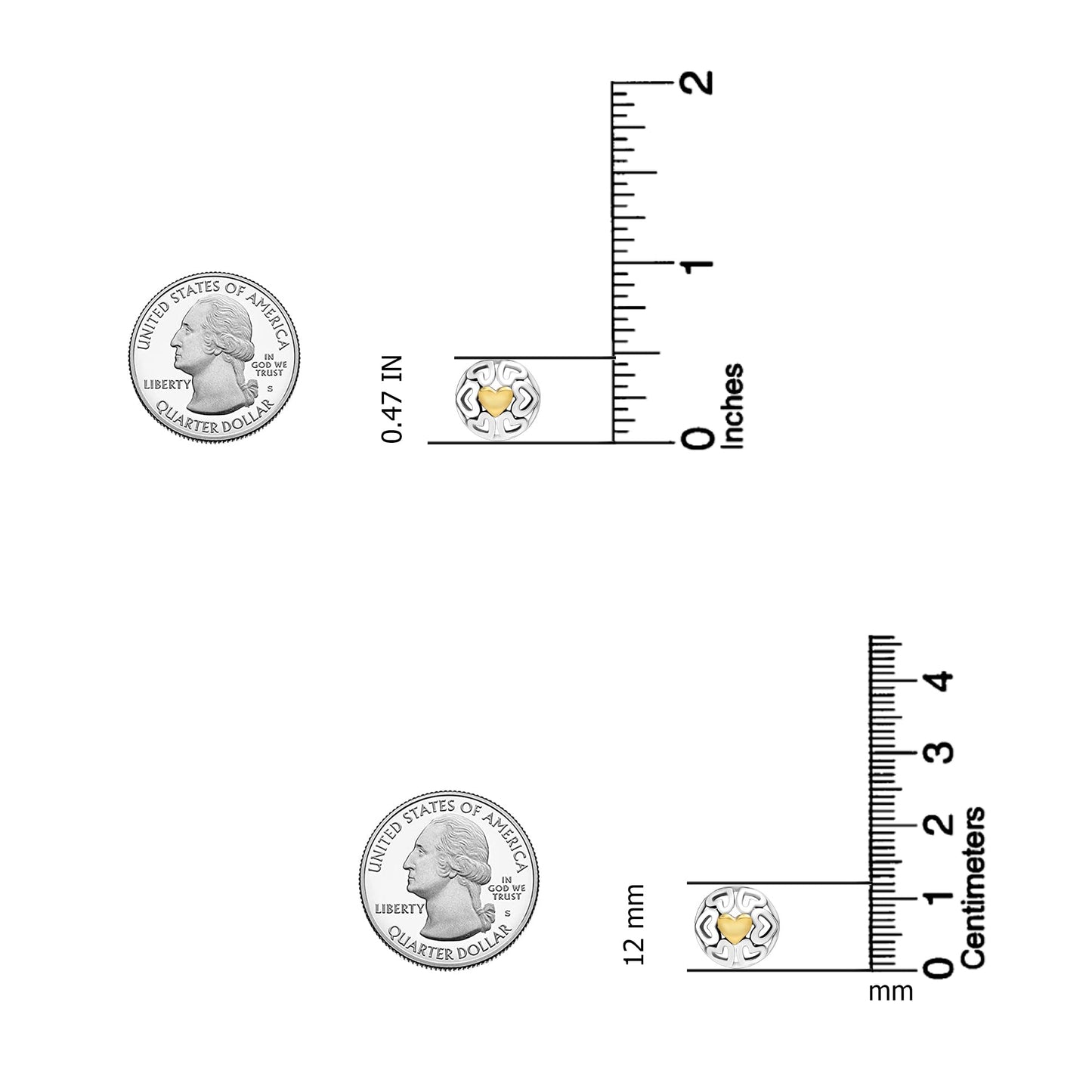 LeCalla 925 Sterling Silver Omega Back Earrings Jewelry Small Medium Two-Tone Crossover Round Antique Dome Heart Omega-Clip Back Medium Stud Earring for Women - 12MM