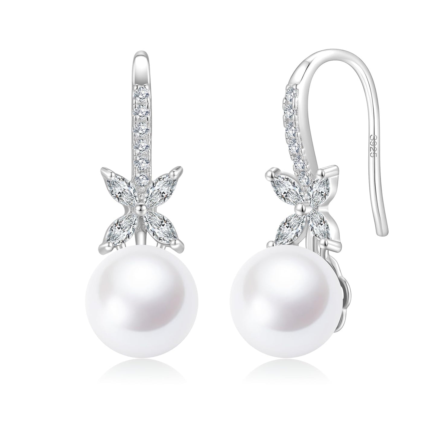 BAMIKI Pearl Drop Earrings for Women - 925 Sterling Silver 18k Gold Plated Hypoallergenic White Freshwater Cultured Pearls Ear Hook Earrings with Cubic Zirconia Jewelry Gifts for Mother Wife