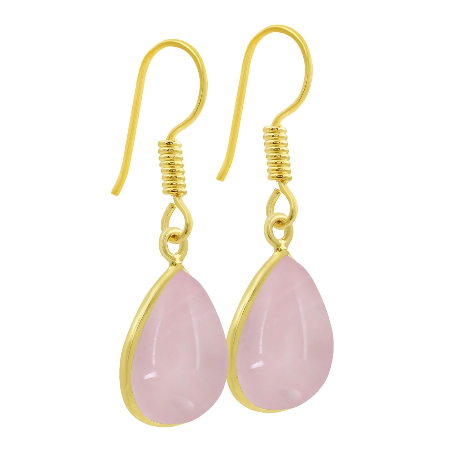 Natural Rose Quartz 14K Yellow Gold Plated Dangle Earrings for Women - January Birthstone Teardrop Shape Pink Gemstone Handmade Earrings - Gifts for Her Mom Wife Sister