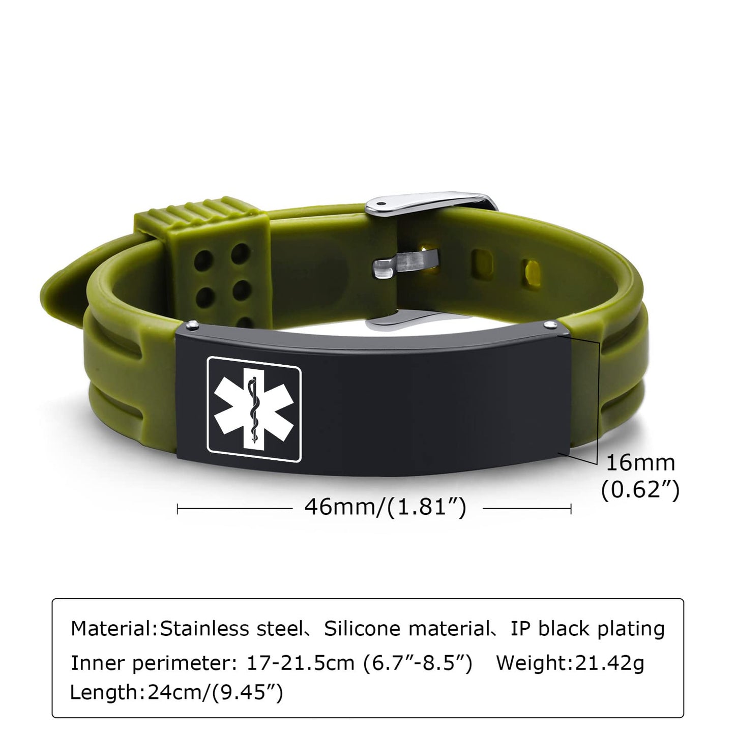 VNOX Medical Bracelet for Men Women-Medical Alert ID Silicone Stainless Steel Adjustable Bracelet,Fits Adults,Red