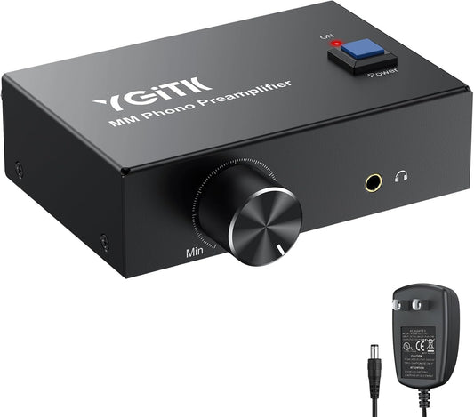 MM 3.5mm 12V 1A Phono Preamp for Turntable, Mini Stereo Phono Preamplifier with Volume Control, Low Noise Operation