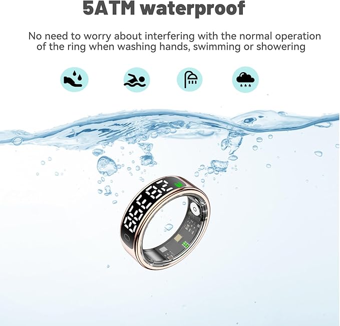 Smart Health Ring for Women Men, Smart Ring Fitness Tracker for iOS Android, Heart Rate, Blood Oxygen, Blood Pressure, Sleep Monitoring,5ATM Waterproof, No Subscription Fee (Silver, 8#)