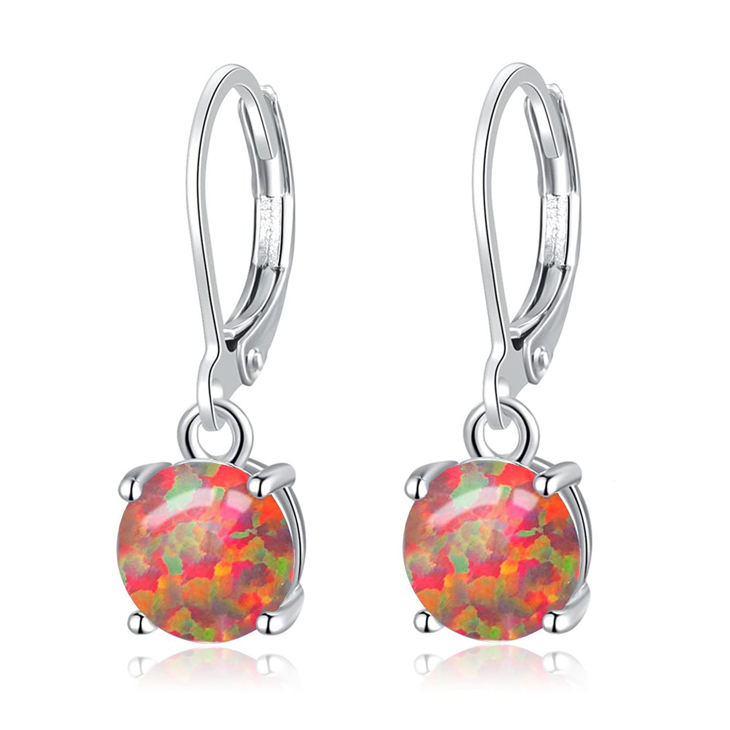 CiNily Orange Opal Dangle Earrings for Womens Leverback Drop Earrings for Her Rhodium Plated Gemstone Jewelry Mother's Day Dangle Drop Earrings