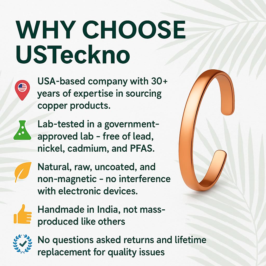 USTeckno Hand Forged 100% Pure Copper Bracelet. Made with Solid High Gauge Copper and Health benefits. Enhance your well-being in style