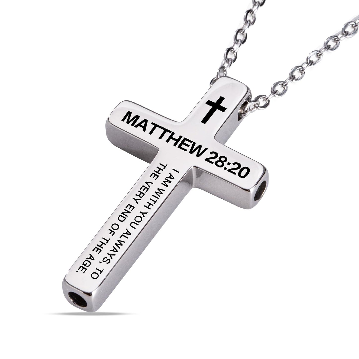 FUNPAR Cross Breathing Necklace for Anxiety, Inspirational Bible Verse Mindfulness Pendant Necklace, Stainless Steel Meditation Breathwork Tool, Anxiety Relief Items for Teens Gift(Silver 28: 20)