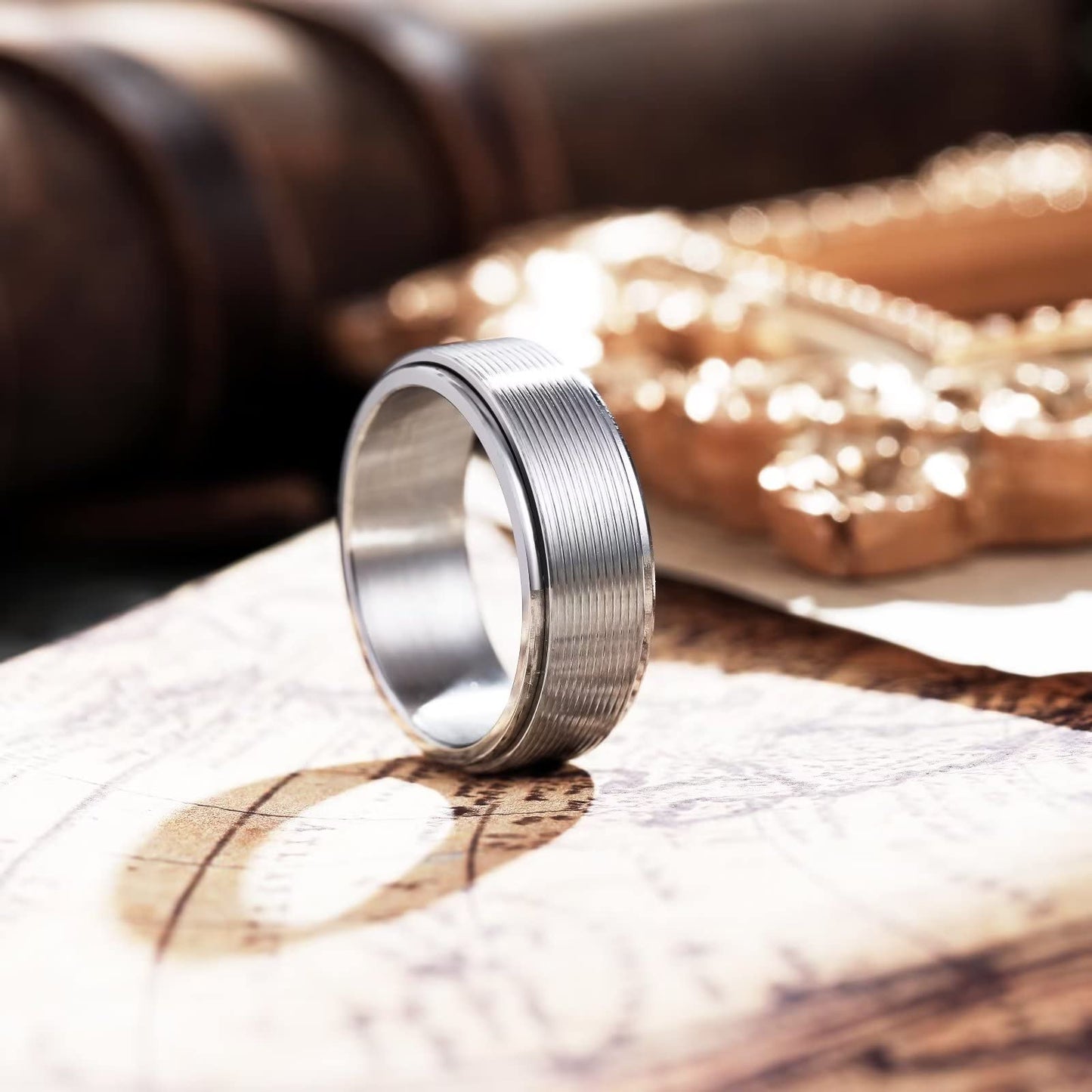 King Will Mens Silver 8mm Groove Spinner Rings Stainless Steel Anxiety Fidget Ring for Women Men Polish Thin Line Groove Wedding Band Fidget Ring Matte Brushed Comfort Fit 10