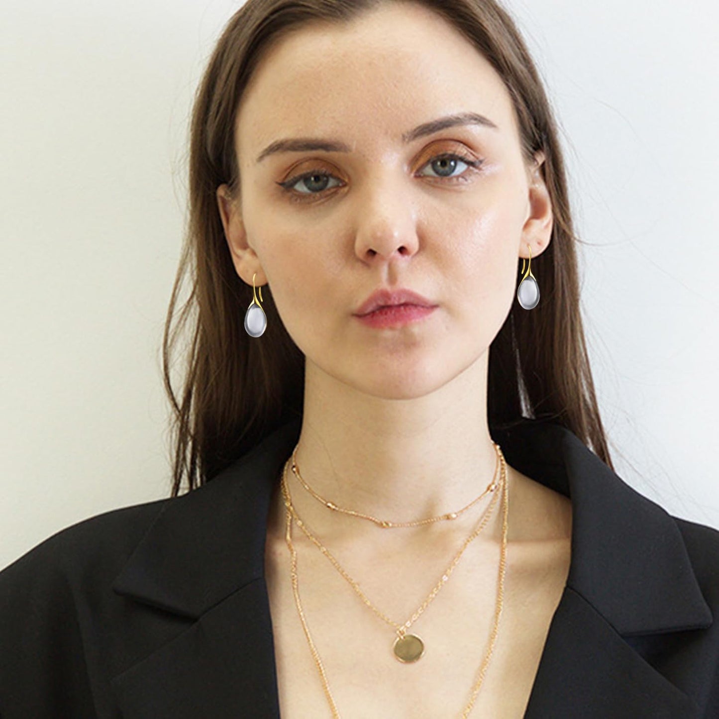 JIMARIN Lightweight Vintage Sparkly Crystal Rhinestone Teardrop Dangle Drop Earrings Bohemian14K Gold Geometry Hook Earring for Women (Gold Grey)