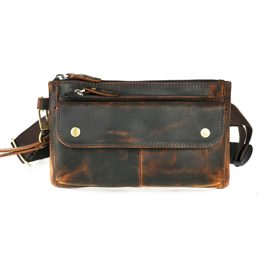 Handadsume Genuine Leather Hiking Riding Travel Fanny Waist Pack Small Phone Pouch For Men Women FB811-29 (100% Leather-The 8136 Brown)