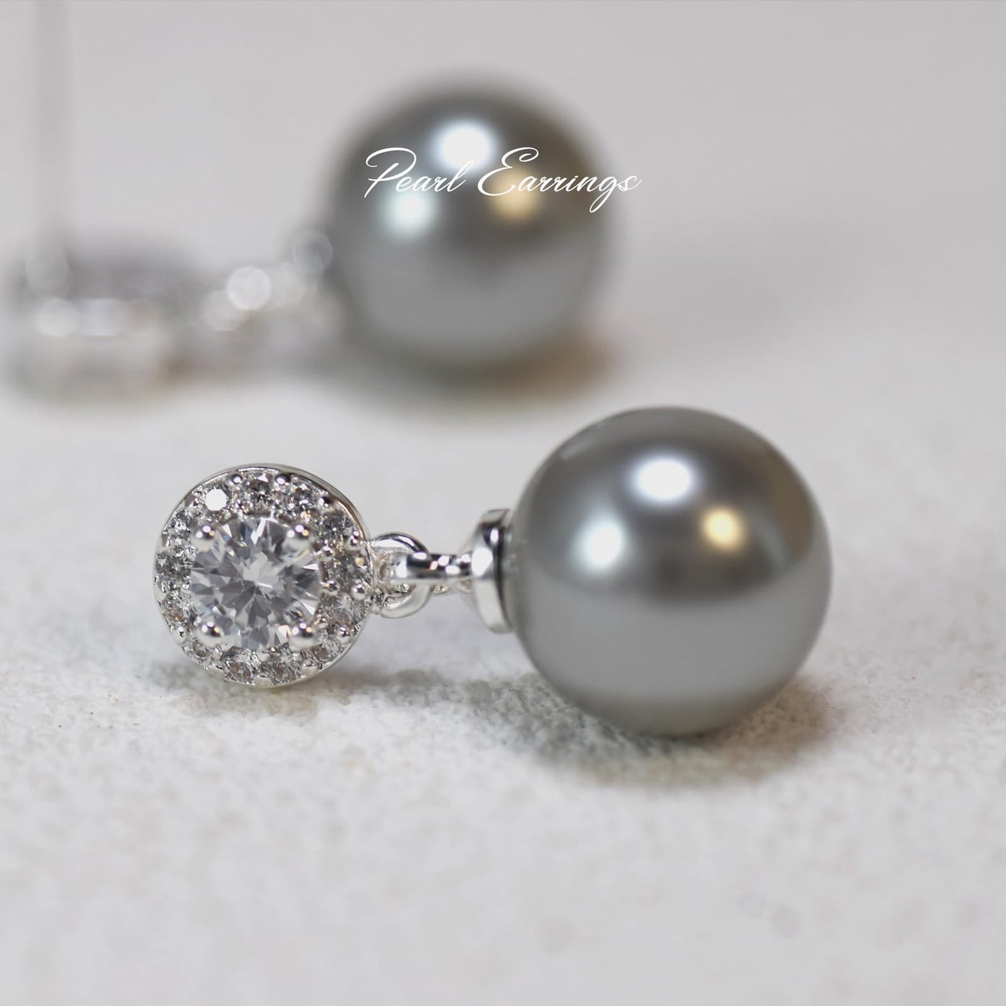 Elegant Imitation Diamond Pearl Drop Earrings Bride Bridesmiad Dangle Pearl Earrings for Women Wedding Party Everyday Wear (Grey)