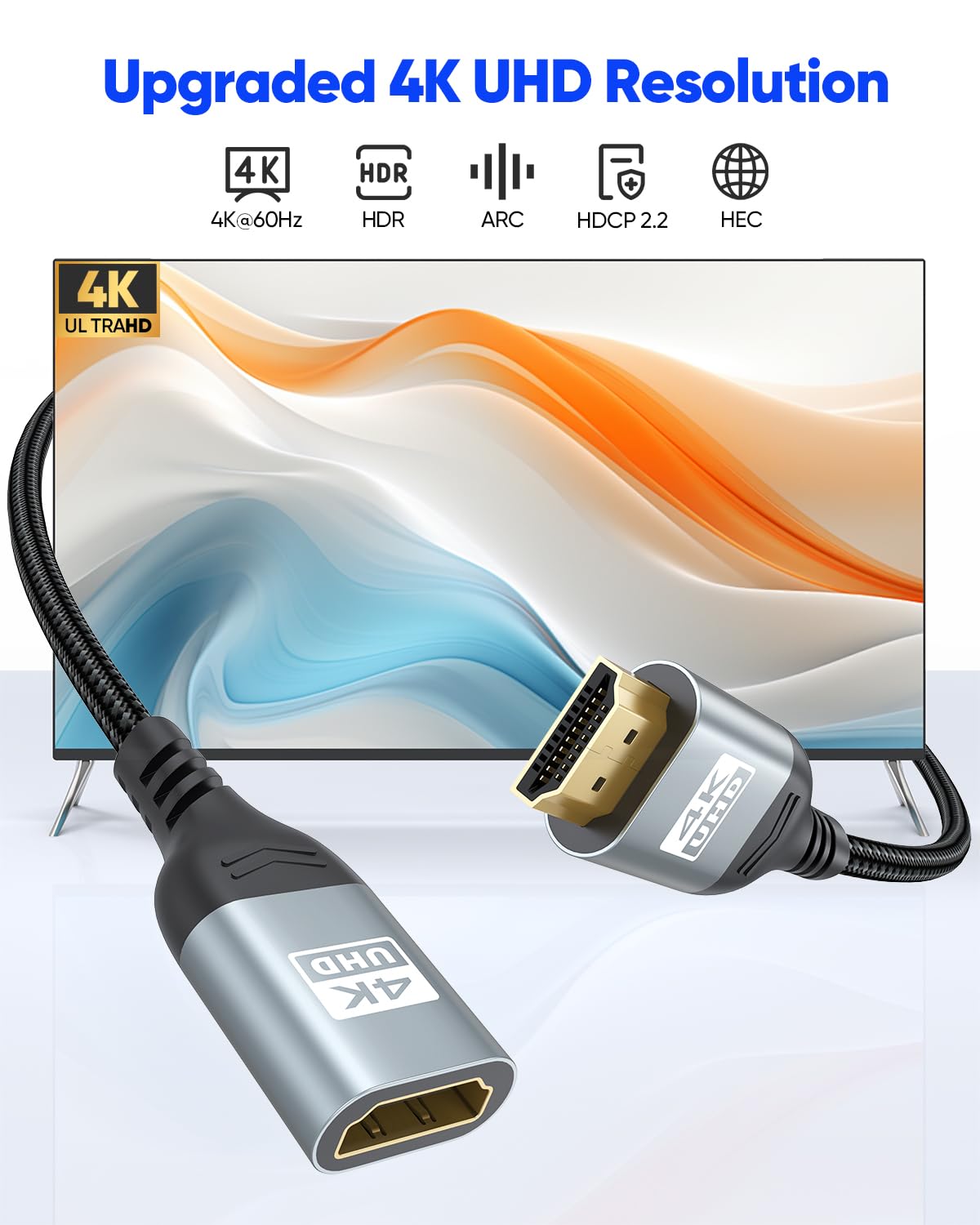 20 4K 20FT, 4K@60Hz, 2K, 1080P, PS5 HDMI Extension Cable FT, HDMI Extender Cable Male to Female Adapter Extension Cord