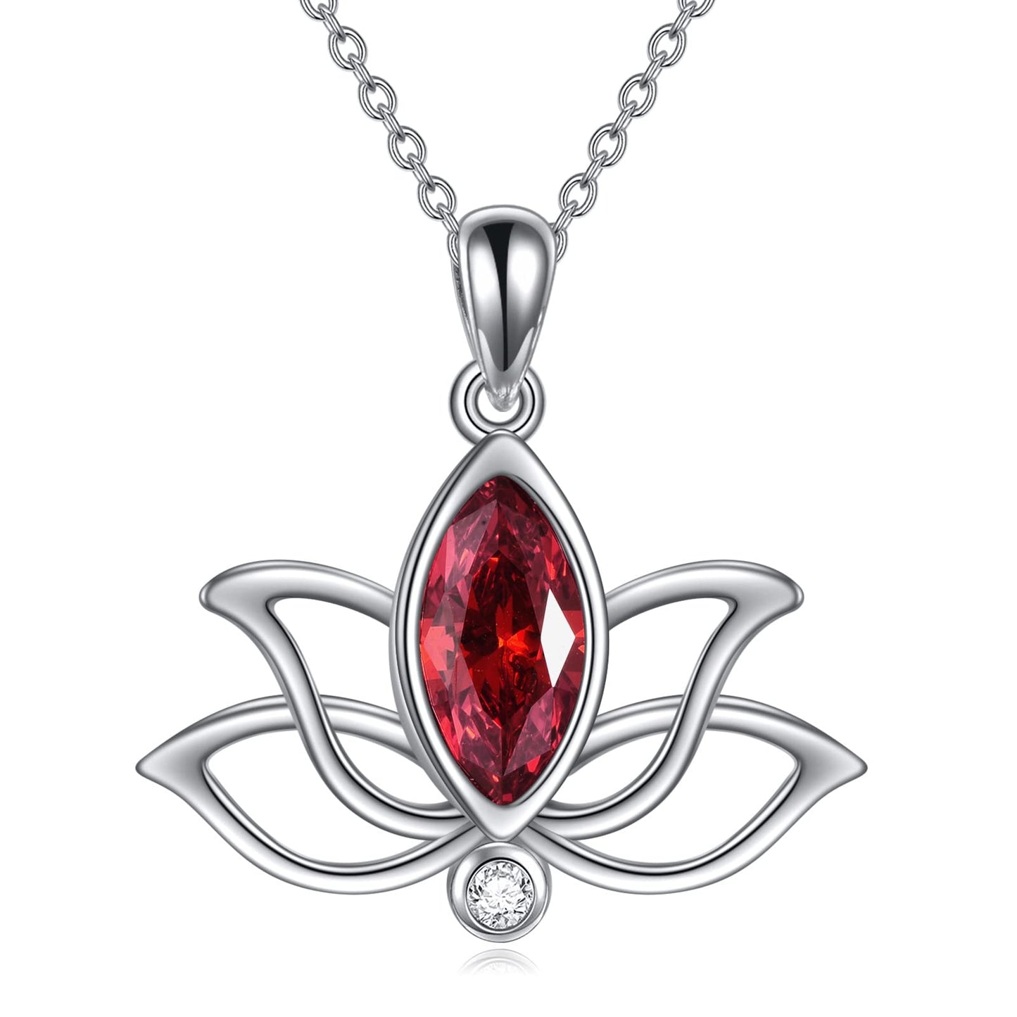 YFN Lotus Necklace Sterling Silver January Birthstone Pendant Genuine Garnet Jewelry Gifts for Women (Jan)