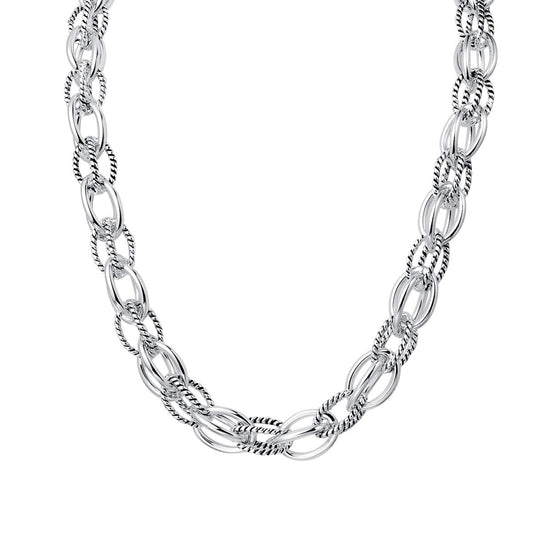 UNY JEWEL Style Trendy Elegant Vintage Retro Unique David Fashion style 2 Tone Double Twist Wire Double Link Women Short Necklace (Silver Tone)
