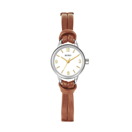 BUREI Women's 22mm Small Dial Quartz Watch, Lightweight Women Watch,Japan Quartz Movement, Brown Handmade Leather Strap, Ideal Gift for Women Mom