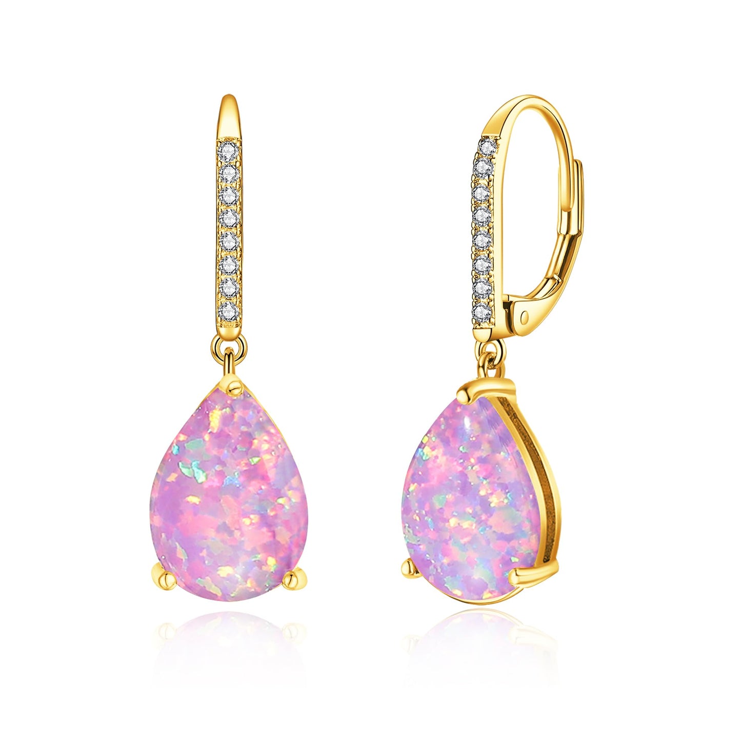 Leverback Purple Opal Dangle Earrings 14k Yellow Gold Plated Drop Earrings for Women Teardrop Earrings Elegant Jewelry Gifts for Mothers Day Birthday Party