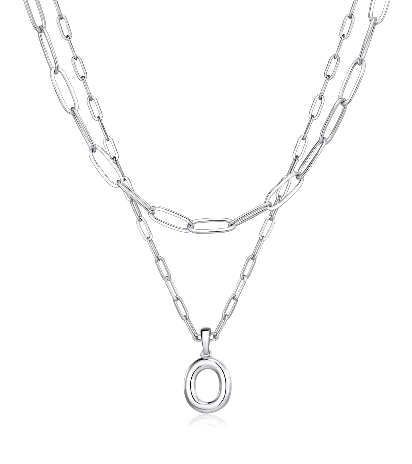 adoyi Silver Initial Necklace for Women 14k Gold Plated Layered Bubble Letter Necklaces Trendy Jewelry Chain Name O Pendant Necklace Stack Birthday Valentines Gifts