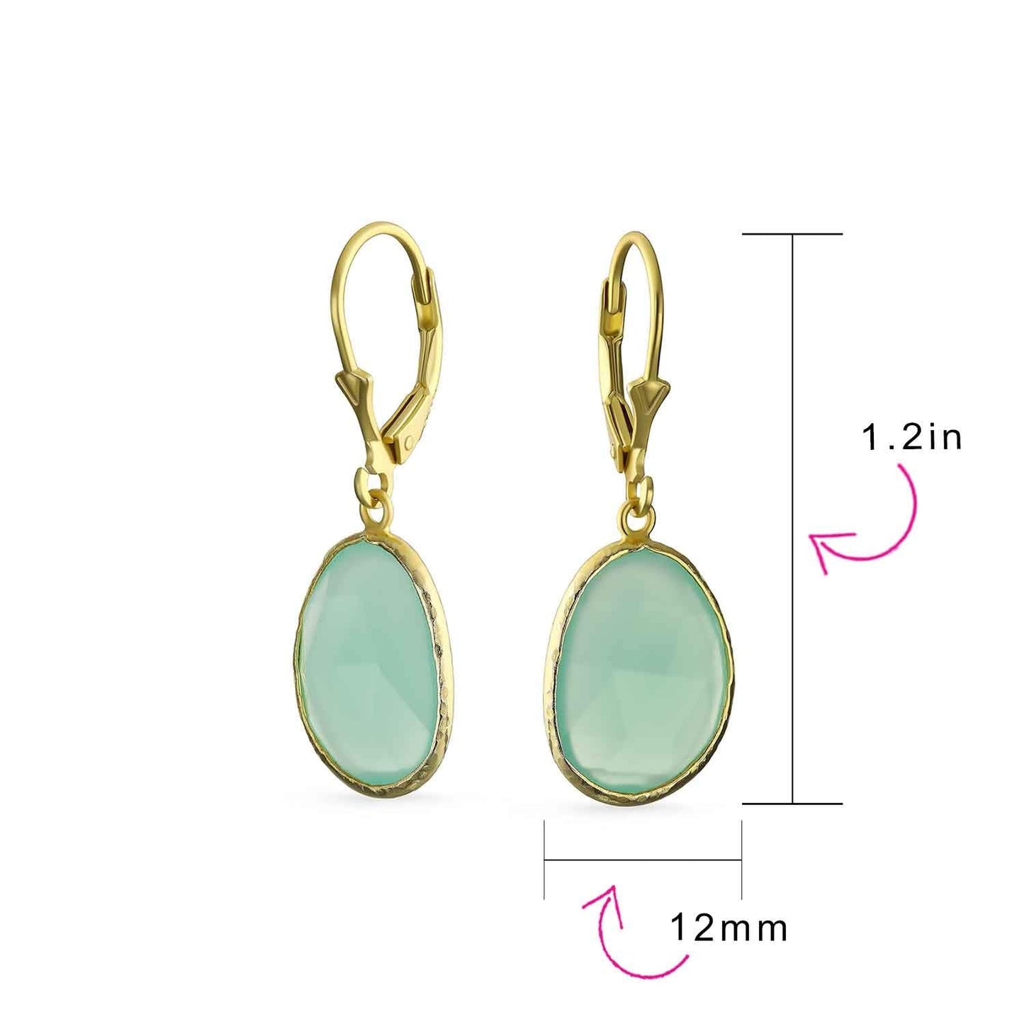 Bling Jewelry Elegant Oval Faceted Pastel Stone Dangle Bezel Set: Lever Back Earrings Mint Green Simulated Chalcedony 14K Gold-Plated .925 Sterling Silver