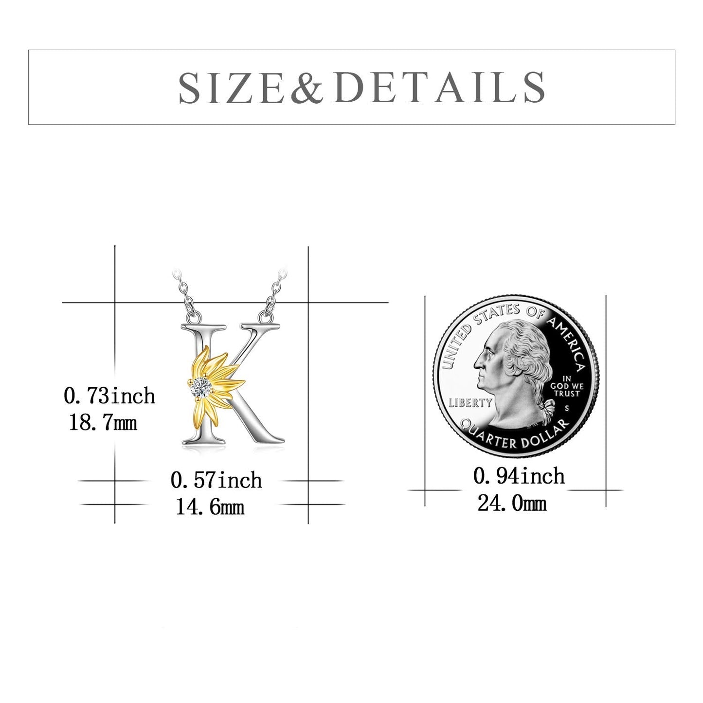 POPLYKE Sterling Silver Initial K Alphabet Letter Script Name Pendant Chain Necklace for Women for (Sunflower K)