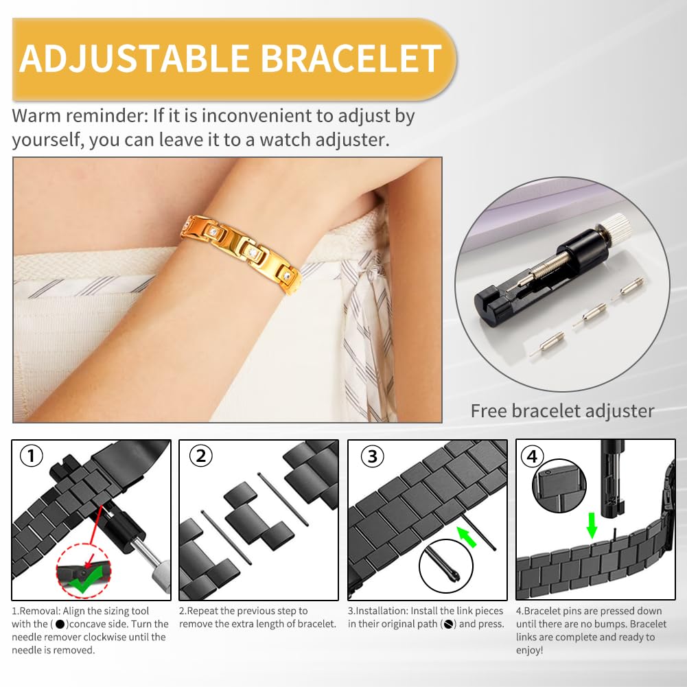 QIAOZILI Women's Ultra Strength Magnetic Bracelet, Stainless Steel Magnetic Bracelets for Women, Adjustable Length with Sizing Tool Fashion Accessories, Therapy Jewelry with Gift Box
