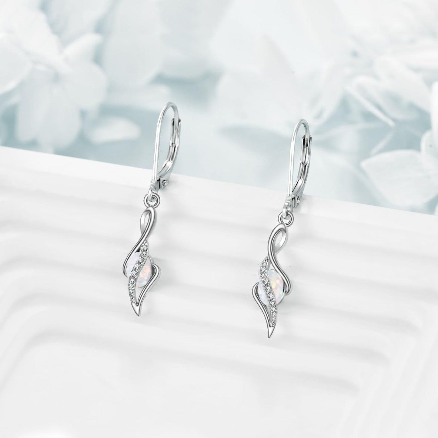 VONALA White Opal Dangle Earrings 925 Sterling Silver October Birthstone Teardrop Drop Dangling Leverback Earrings Christmas Jewelry Gift for Women