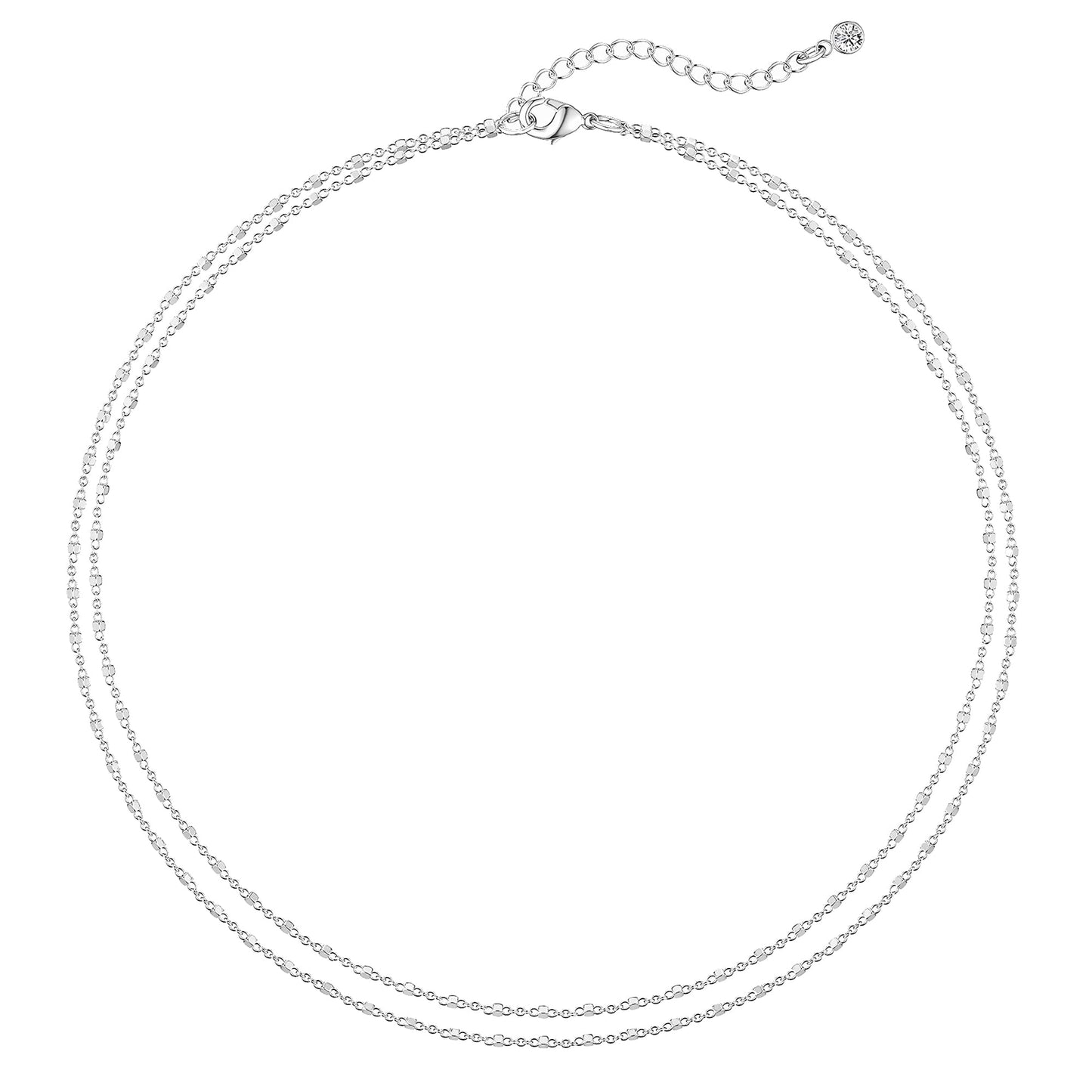 MBW Layered Necklaces for Women, Dainty Silver Plated Square Dot Choker Necklaces for Women Trendy Simple Silver Herringbone Thin Snake Chain Satellite Choker Necklace Silver Jewelry for Women