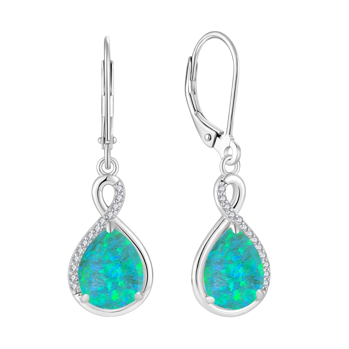 FYNSBLE Green Opal Earrings for Women Sterling Silver Infinity Opal Dangle Drop Leverback Earrings Hypoallergenic Jewelry for Women