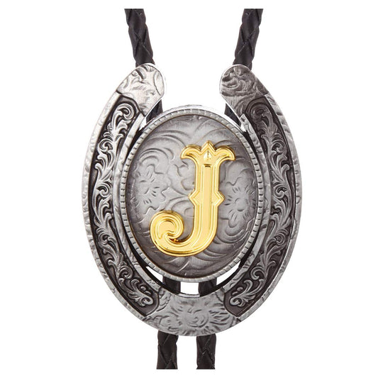 HUABOLA CALYN Vintage Bolo Tie for Men- Initial Letter ABCDMJR to Z Western Cowboy Bolo Tie for Women (J)