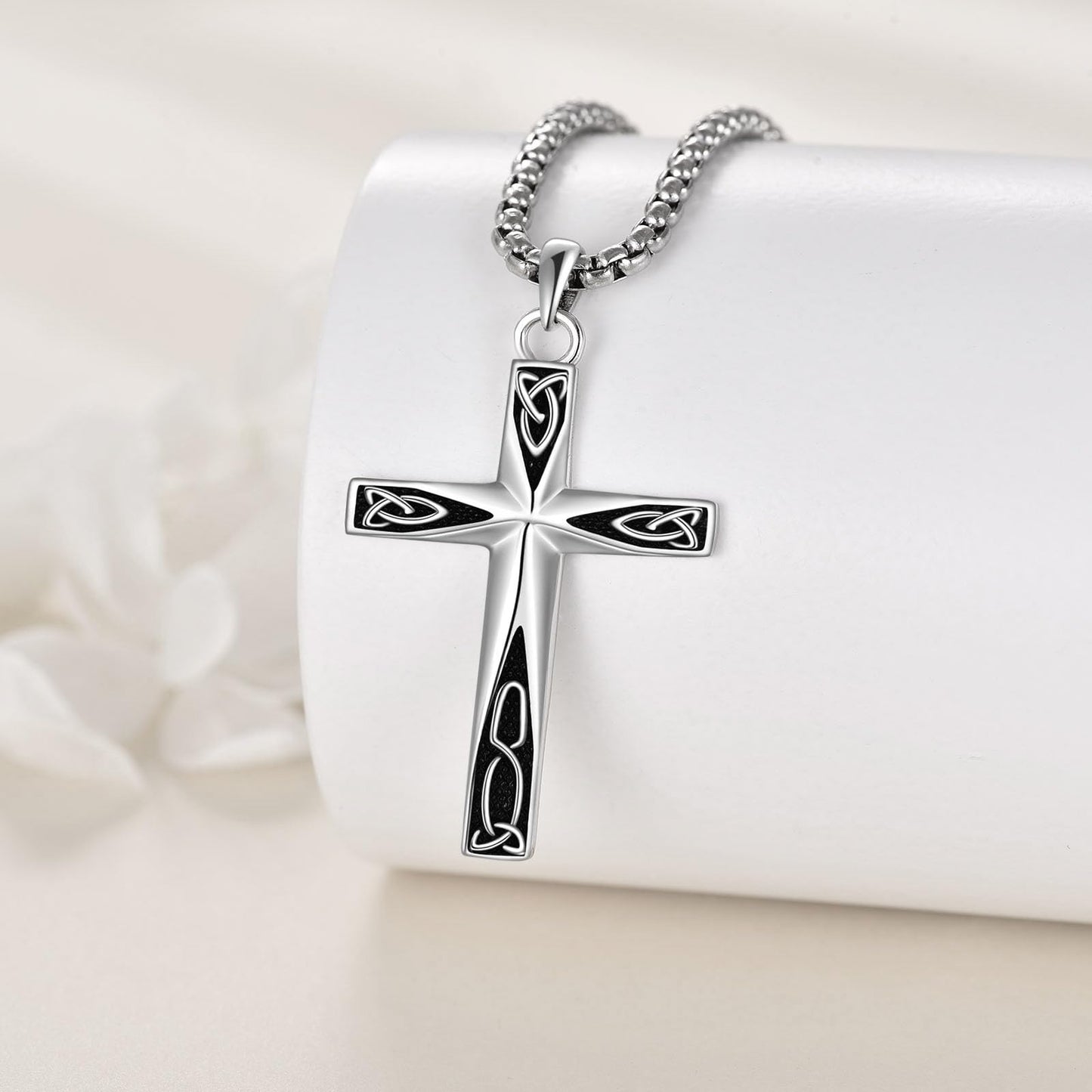ONEFINITY Religious Cross Pendant Necklace Sterling Silver Origami Cross Pendant Gifts for Women Men Jewelry (Celtic Knot Origami)