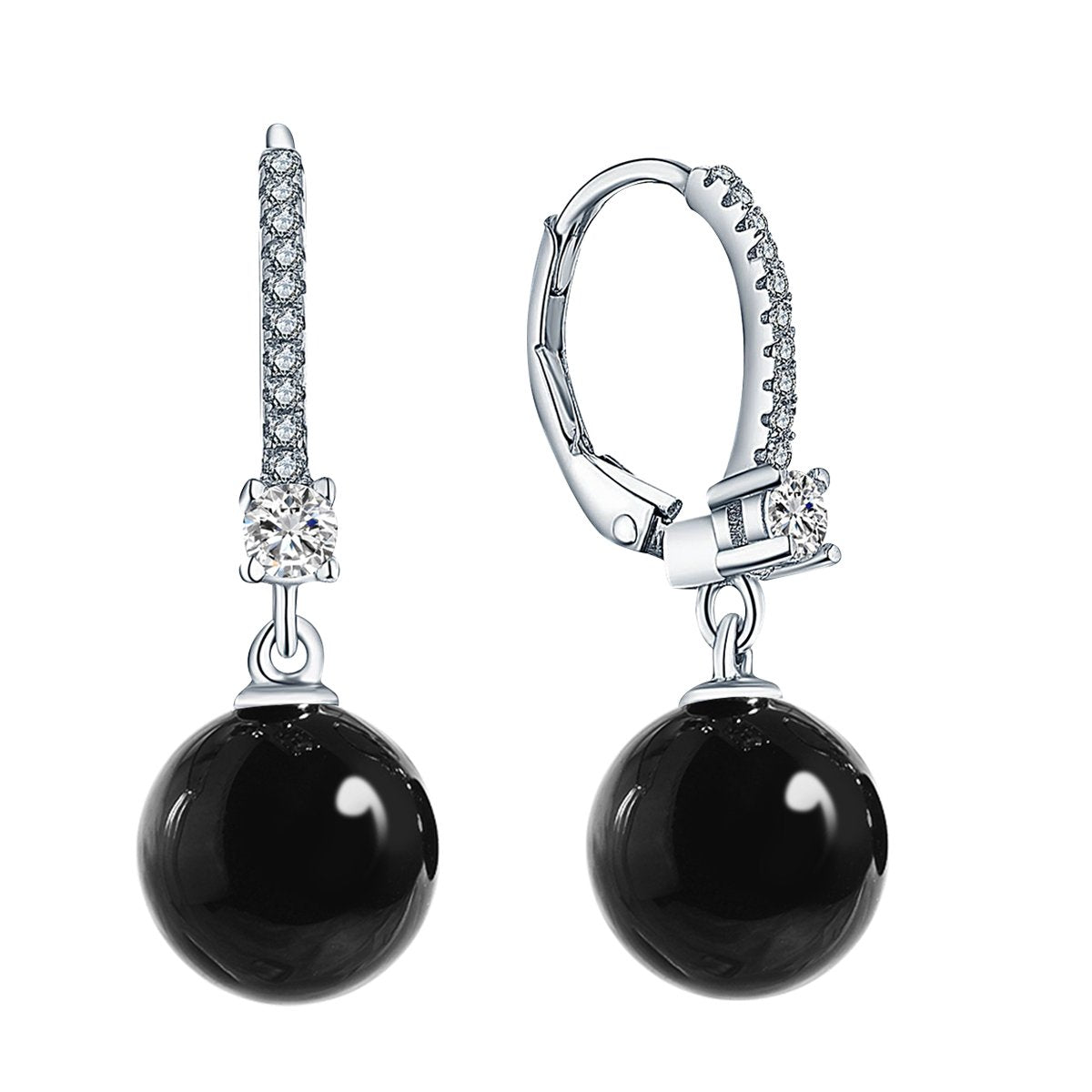 JO WISDOM 925 Sterling Silver Black/White Pearl Earrings for Women with Simulated Dangle Pearls 10mm