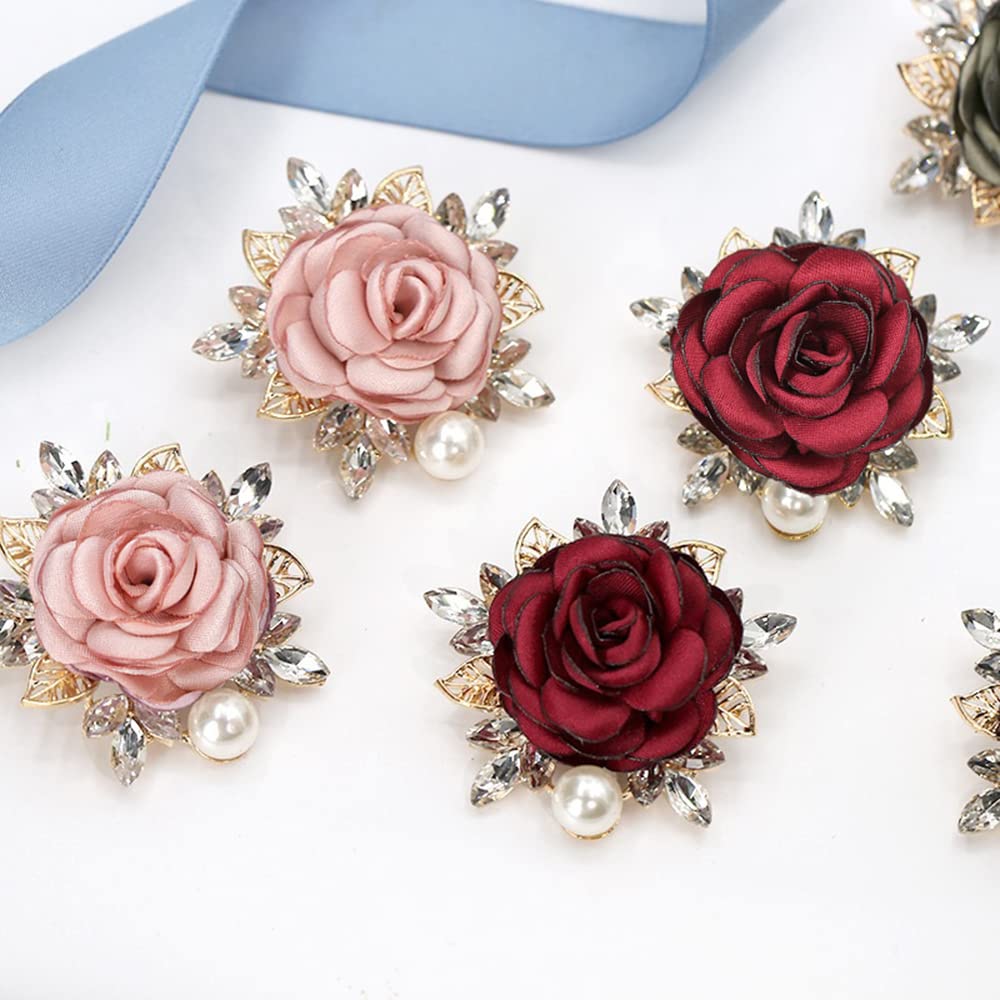 Elegant Rose Flower Brooch Pin for Women Men Wedding Party Gentleman's Essentials Handmade Imitation Crystal Pearl Fabric Flowers Lapel Pin Dress Suit Accessories Boutonniere Ideas Gift (Red)