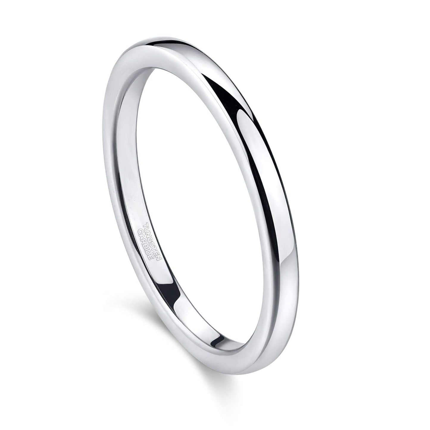 Greenpod 2mm Tungsten Carbide Rings for Women High Polished Thin Plain Domed Engagement Wedding Band Size 6
