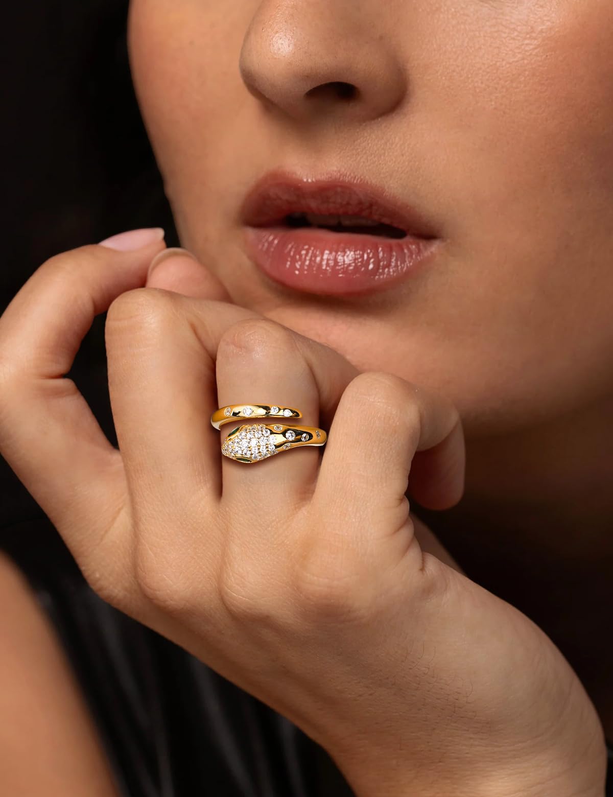 RANDES Snake Ring Sterling Silver Green Emerald Cubic Zirconia Statement Cocktail Rings for Women Men Adjustable Fashion Punk Jewelry Size 10