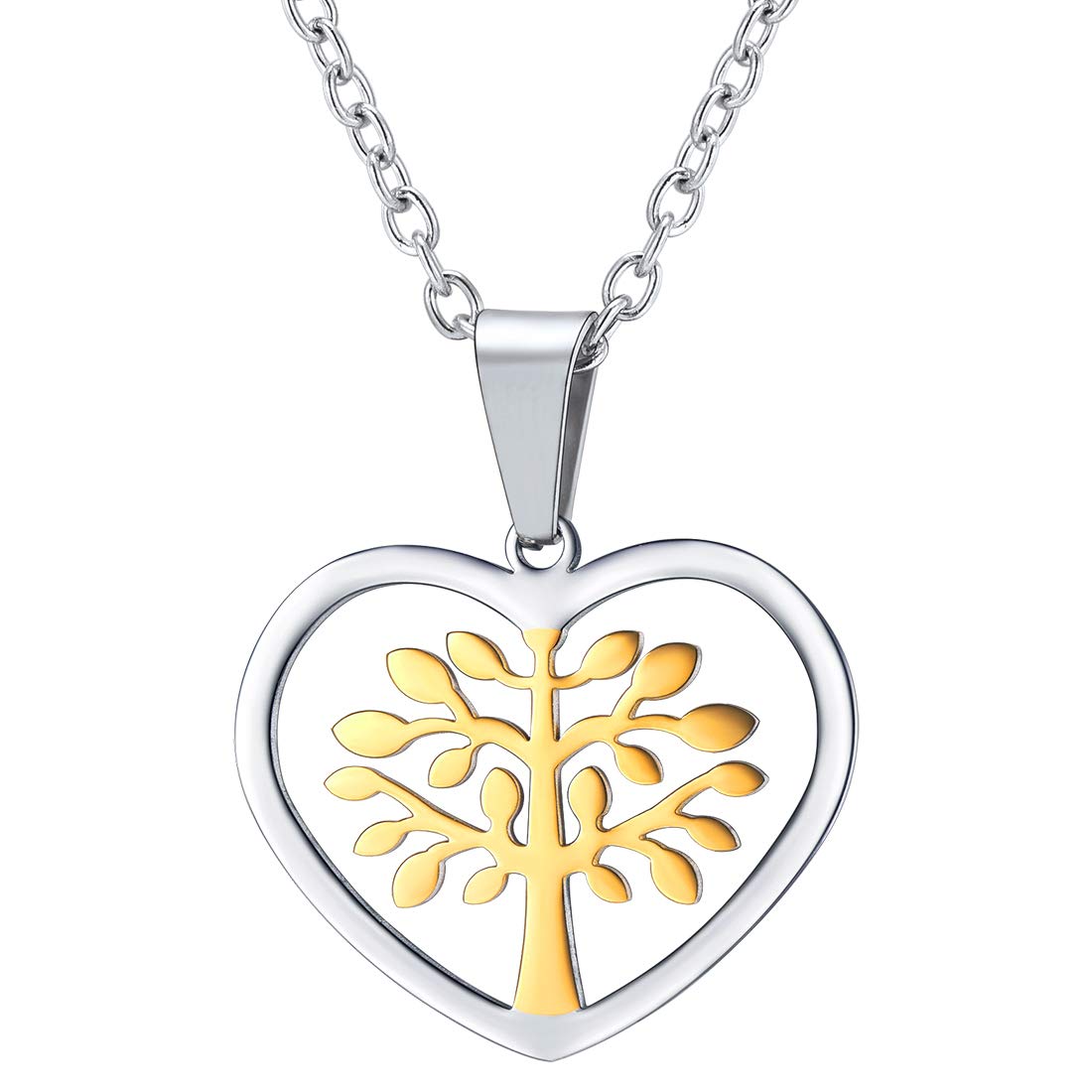 PROSTEEL Tree of Life Necklace Stainless Steel Two Tone Gold Plated Pendant Women Jewelry Heart Necklace