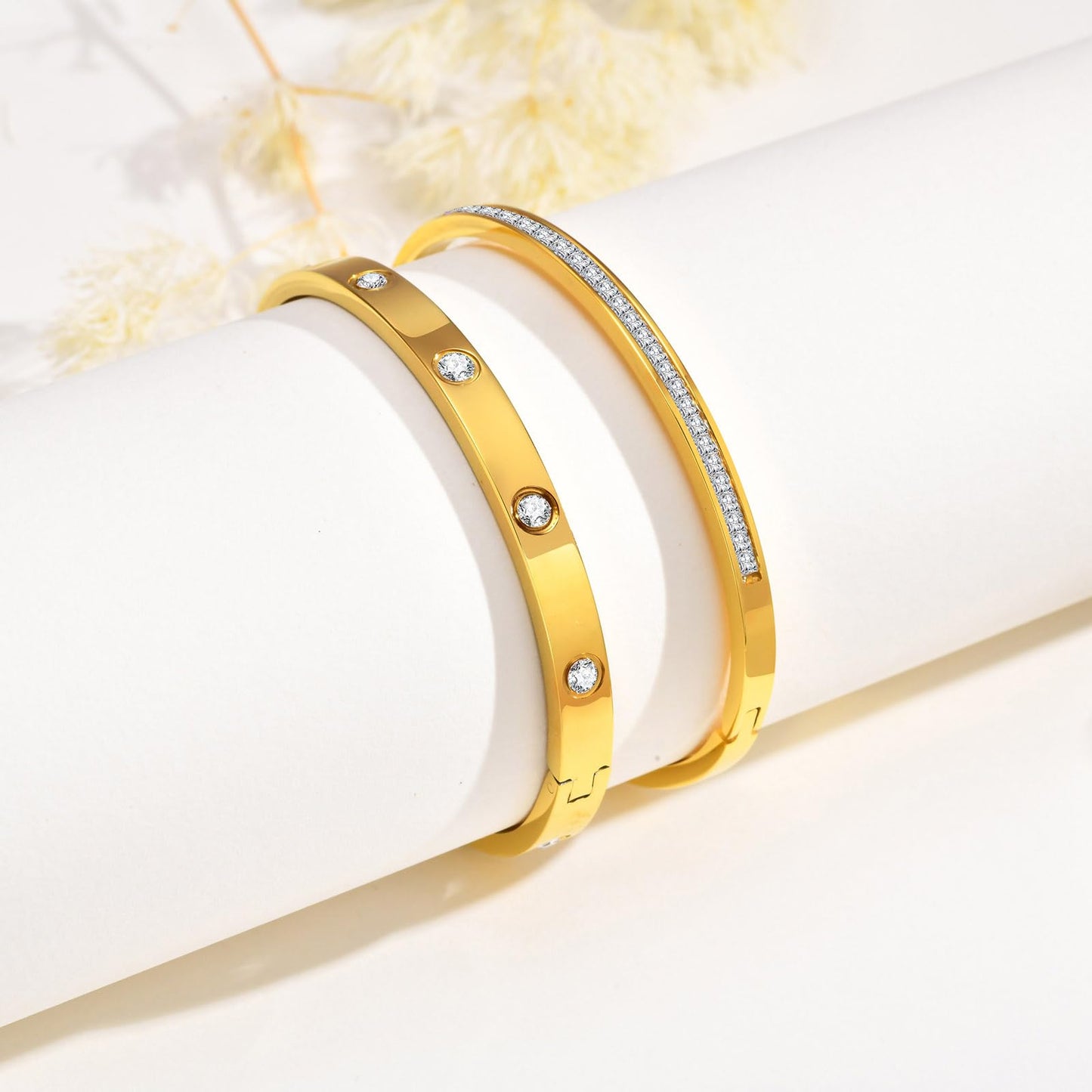 MPRAINBOW Gold Bracelets for Women, 2Pcs 18K Gold Plated Cubic Zirconia Bangle Crystal Friendship Bracelet Jewelry,Wedding Party Christmas Birthday Gifts for Girlfriend Sister Daughter