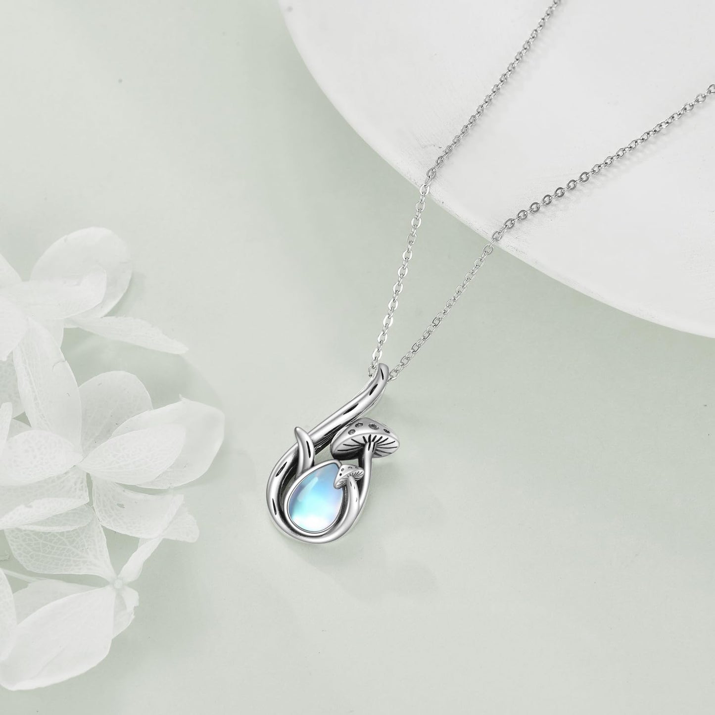 CRMAD Mushroom Moonstone Necklace for Women Sterling Silver Mushroom Pendant Jewelry Gifts (moonstone)