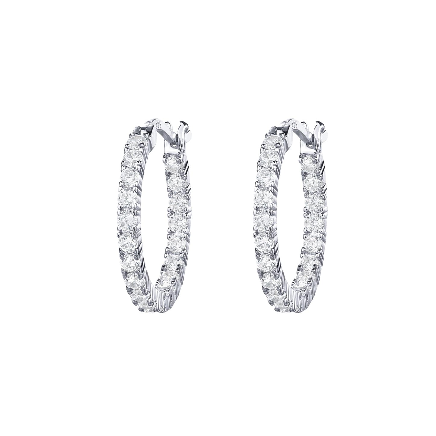 PAVOI 14K Gold Plated 925 Sterling Silver Post Cubic Zirconia Hoop Earrings | White Gold Hoops