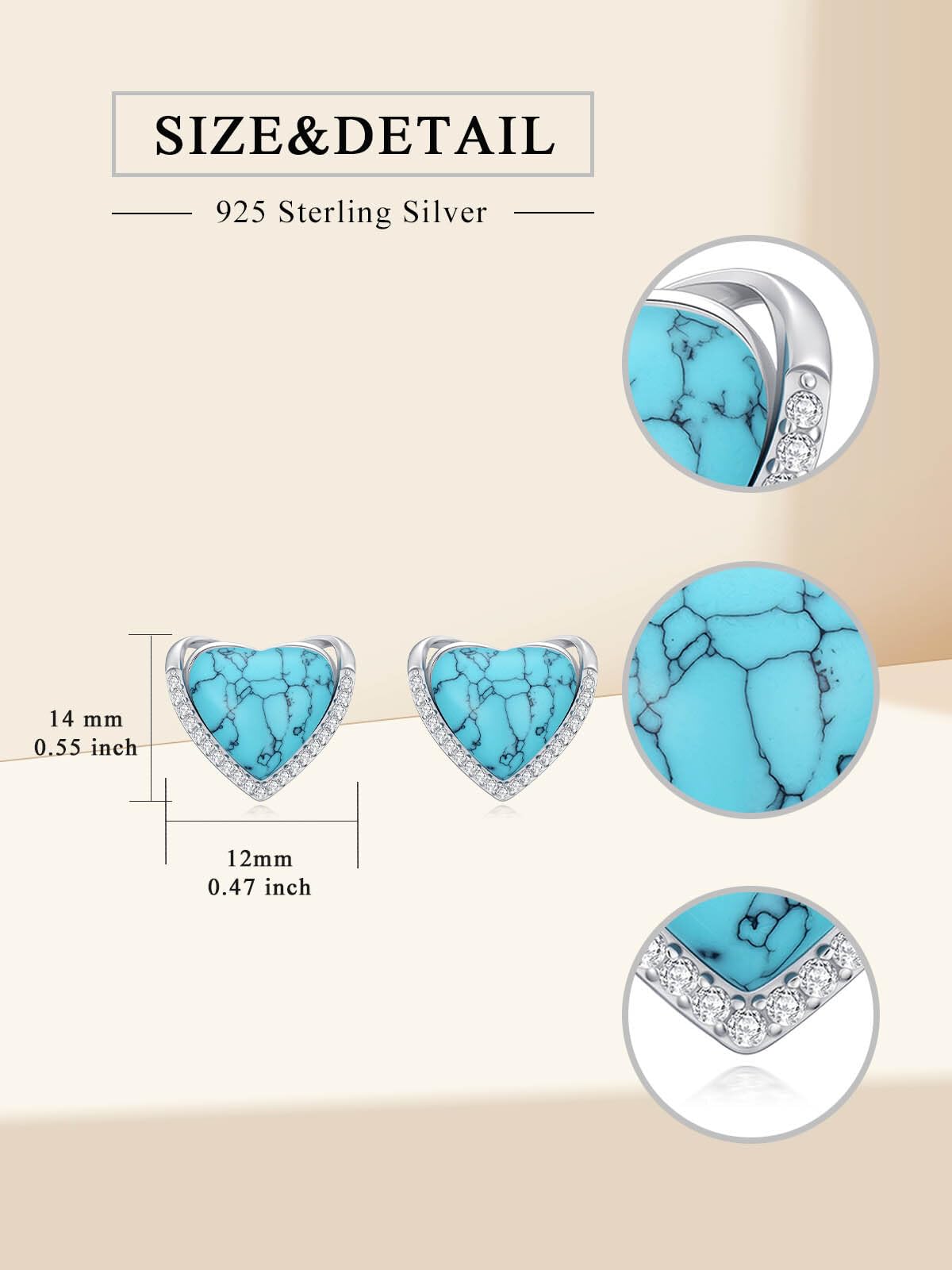 WINNICACA Heart Stud Earrings for Women Turquoise Earrings 925 Sterling Silver Jewelry Hypoallergenic Gift for Sensitive Ears Birthday Mothers Day Gifts for Women Mom Wife
